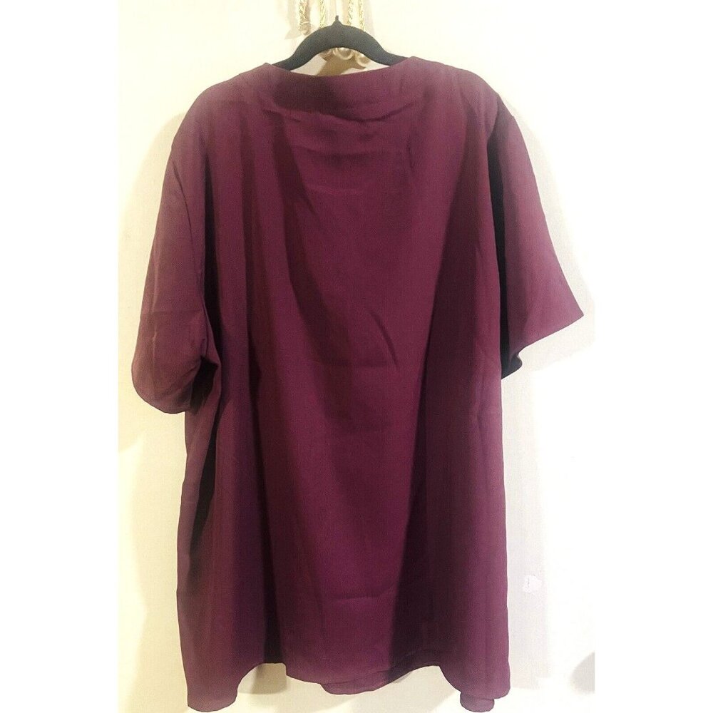 New Bloomchic Blouse 12 Bling-Tie Womens Shirt Burgundy Maroon Short Sleeve NWT - Picture 2 of 4